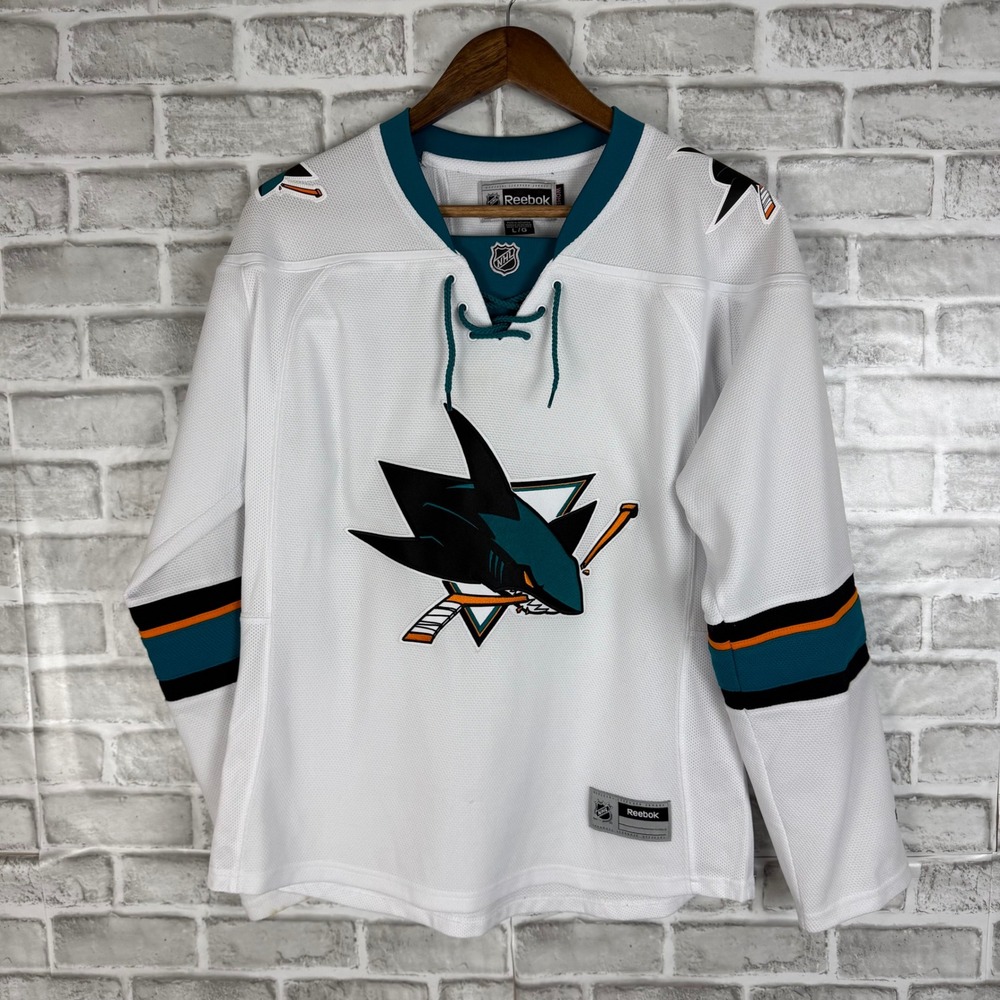 Reebok NHL San Jose Sharks Womens Hockey Jersey White Away Lace Up Large 7214W